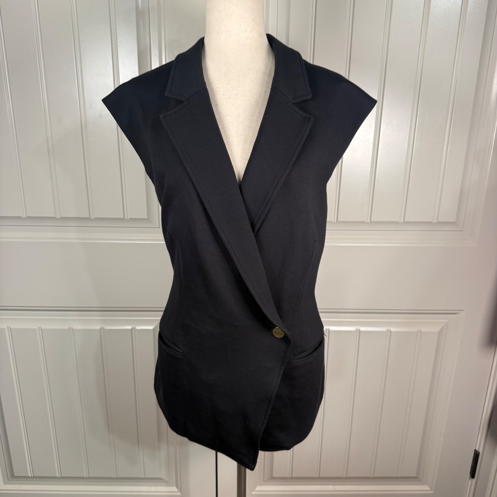 Spanx Sleeveless Blazer Vest Womens 3X Black Ponte Gold Button Quiet Luxury Work